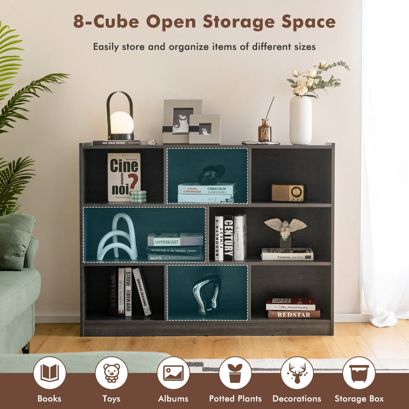 3-Tier Bookcase Display Cabinet - 8-Cube Floor Standing Storage Shelves in White - Ideal for Space Organization and Display of Books and Decor