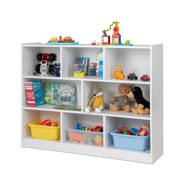 3-Tier Bookcase Display Cabinet - 8-Cube Floor Standing Storage Shelves in White - Ideal for Space Organization and Display of Books and Decor