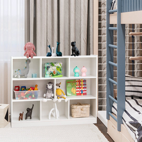 3-Tier Bookcase Display Cabinet - 8-Cube Floor Standing Storage Shelves in White - Ideal for Space Organization and Display of Books and Decor