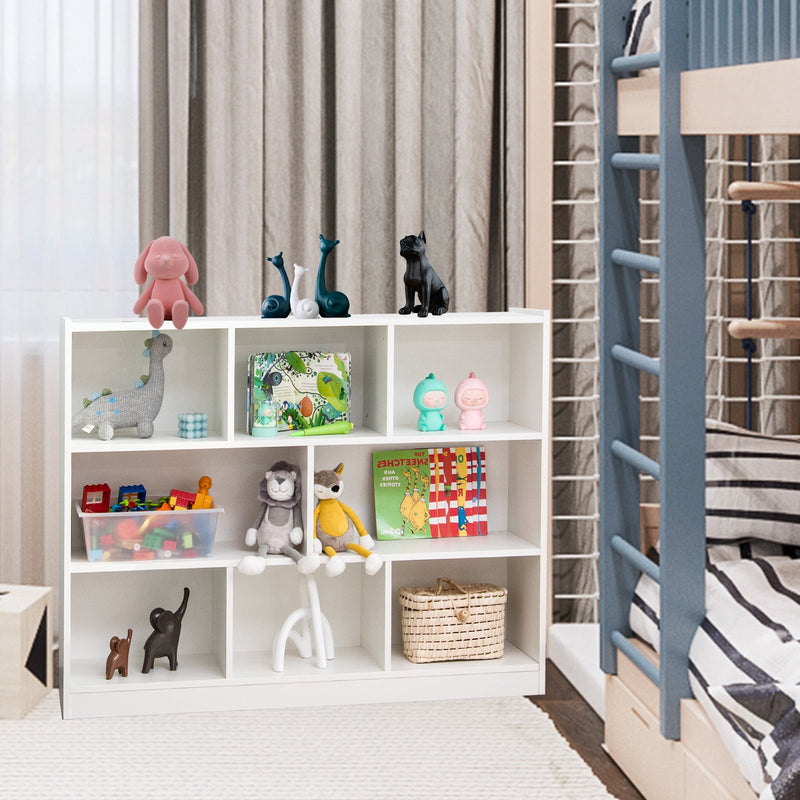 3-Tier Bookcase Display Cabinet - 8-Cube Floor Standing Storage Shelves in White - Ideal for Space Organization and Display of Books and Decor