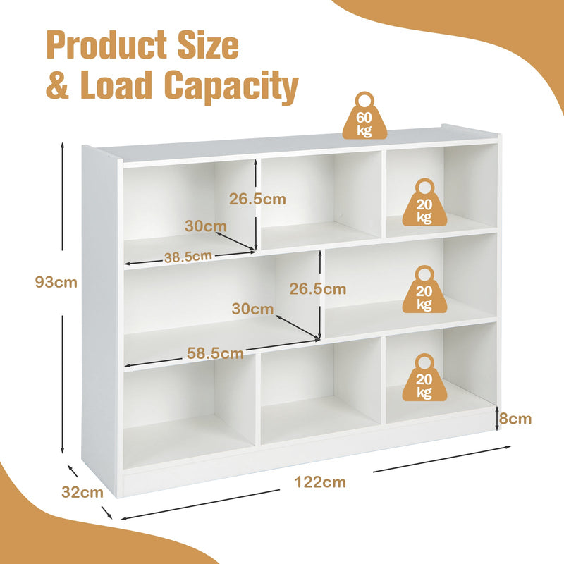 3-Tier Bookcase Display Cabinet - 8-Cube Floor Standing Storage Shelves in White - Ideal for Space Organization and Display of Books and Decor