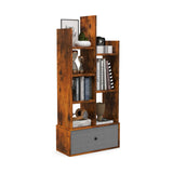 7-Tier Wooden Bookshelf - Foldable Drawer for Easy Storage, Ideal for Study or Living Room - Perfect Home Organisation Solution in White Finish
