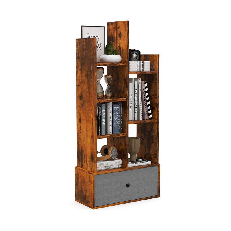 7-Tier Wooden Bookshelf - Foldable Drawer for Easy Storage, Ideal for Study or Living Room - Perfect Home Organisation Solution in White Finish