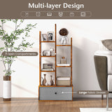7-Tier Wooden Bookshelf - Foldable Drawer for Easy Storage, Ideal for Study or Living Room - Perfect Home Organisation Solution in White Finish