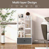7-Tier Wooden Bookshelf - Foldable Drawer for Easy Storage, Ideal for Study or Living Room - Perfect Home Organisation Solution in White Finish