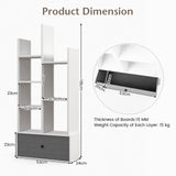 7-Tier Wooden Bookshelf - Foldable Drawer for Easy Storage, Ideal for Study or Living Room - Perfect Home Organisation Solution in White Finish