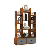 Wooden 12-Tier Bookshelf - Foldable Drawer, Perfect for Study or Living Room, White - Ideal for Organizing Books and Decorative Items