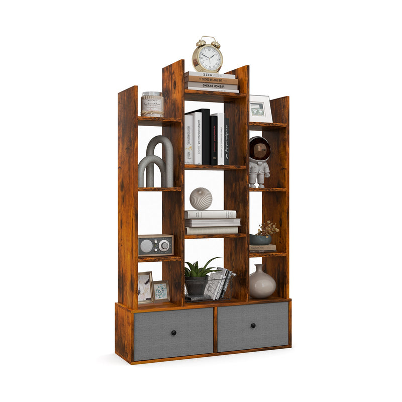 Wooden 12-Tier Bookshelf - Foldable Drawer, Perfect for Study or Living Room, White - Ideal for Organizing Books and Decorative Items