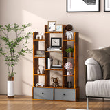 Wooden 12-Tier Bookshelf - Foldable Drawer, Perfect for Study or Living Room, White - Ideal for Organizing Books and Decorative Items