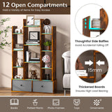 Wooden 12-Tier Bookshelf - Foldable Drawer, Perfect for Study or Living Room, White - Ideal for Organizing Books and Decorative Items