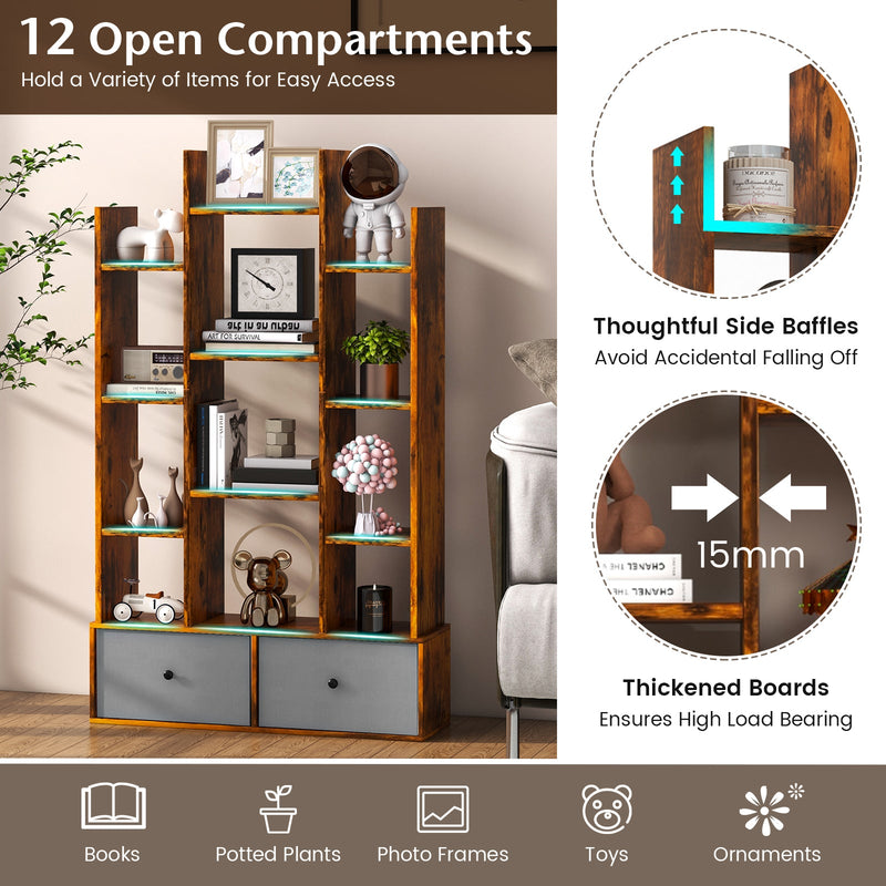 Wooden 12-Tier Bookshelf - Foldable Drawer, Perfect for Study or Living Room, White - Ideal for Organizing Books and Decorative Items