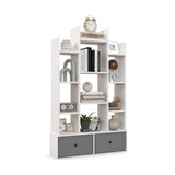 Wooden 12-Tier Bookshelf - Foldable Drawer, Perfect for Study or Living Room, White - Ideal for Organizing Books and Decorative Items