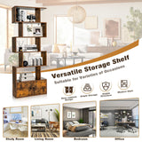 Industrial S-Shaped - 5-tier Bookcase with Cabinet in Black - Ideal Storage Solution for Office or Home Use