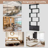 Industrial S-Shaped - 5-tier Bookcase with Cabinet in Black - Ideal Storage Solution for Office or Home Use