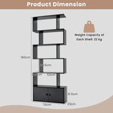 Industrial S-Shaped - 5-tier Bookcase with Cabinet in Black - Ideal Storage Solution for Office or Home Use