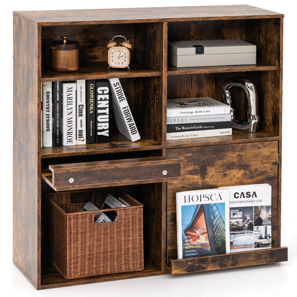 Cube Bookcase 90cm - With Adjustable and Pull-Out Shelves in Natural Finish - Ideal for Bibliophiles and Space Savvy Individuals
