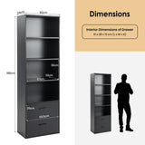 Modern 6-Tier Wooden Bookshelf - 4 Open Shelves and 2 Drawers, Black Design - Ideal for Storing Books and De-cluttering Living Spaces