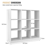 9 Cube Bookcase - Anti-toppling Safe Design, White Finish - Ideal for Kids Playroom and Living Room Decor