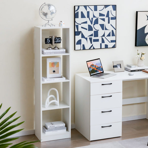 5-Tier Freestanding Bookshelf with 4 Open Cubes for Home Office-White