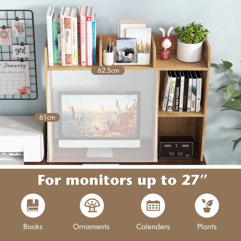 4-Shelf Wooden Desk Bookshelf - Open Back Compartment, Natural Finish - Ideal for Home Office or Study Room Space Saving and Organization