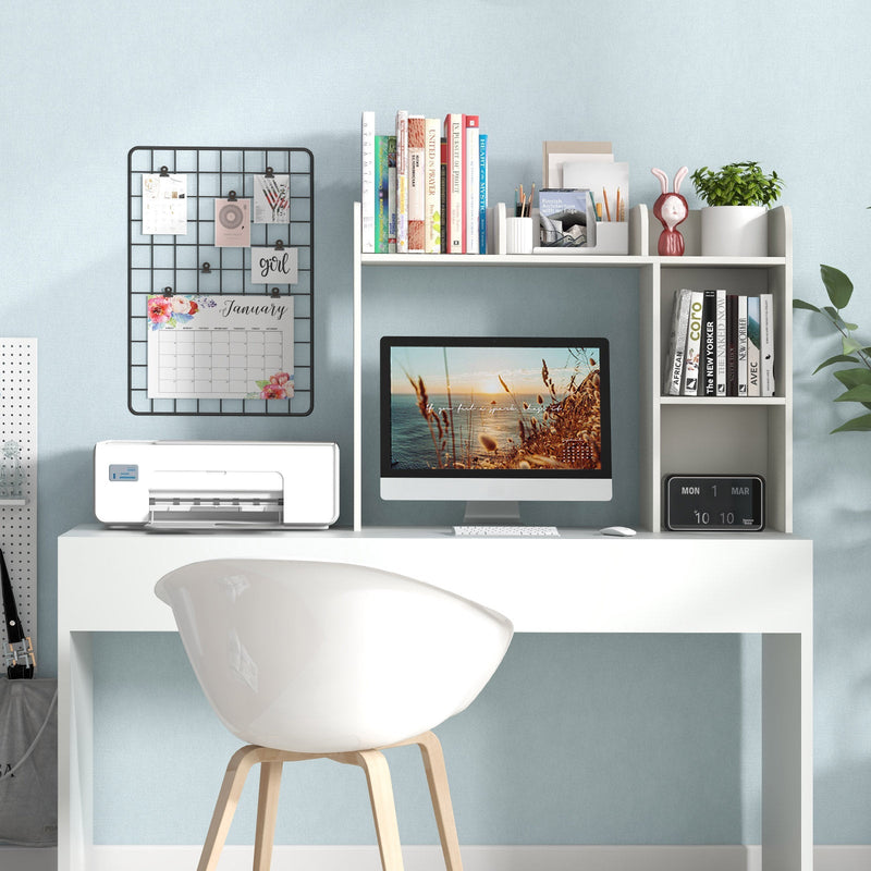 4-Shelf Wooden Desk Bookshelf - Open Back Compartment, Natural Finish - Ideal for Home Office or Study Room Space Saving and Organization