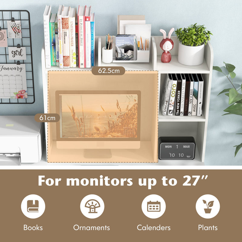 4-Shelf Wooden Desk Bookshelf - Open Back Compartment, Natural Finish - Ideal for Home Office or Study Room Space Saving and Organization