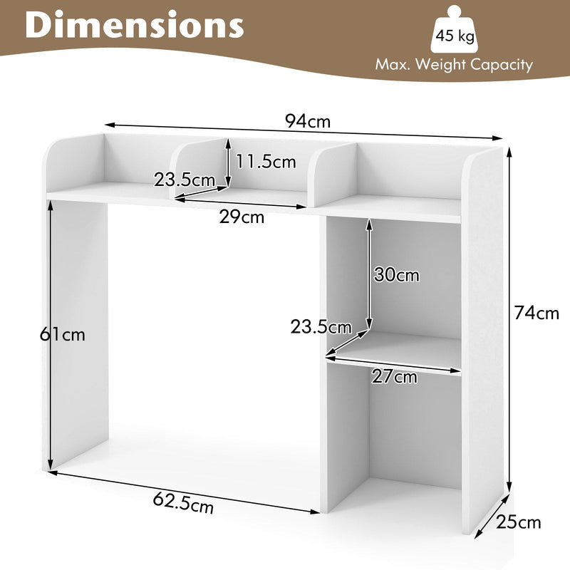 4-Shelf Wooden Desk Bookshelf - Open Back Compartment, Natural Finish - Ideal for Home Office or Study Room Space Saving and Organization