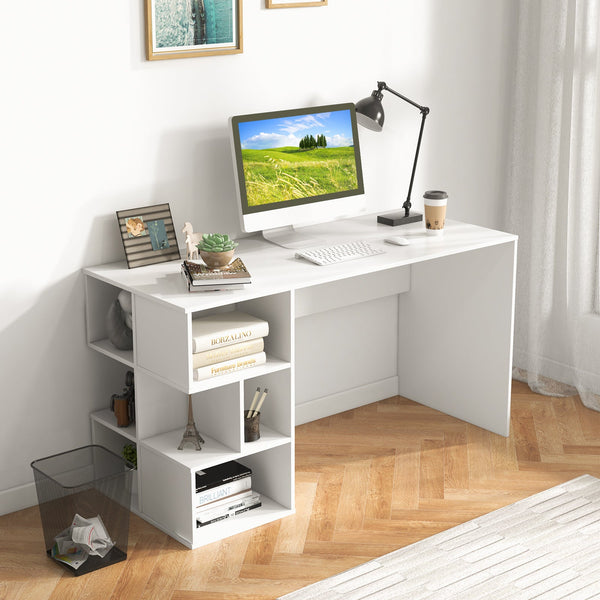 Modern Design Desk - Computer Table with Storage Shelves and Anti-Tipping Kit, White - Ideal for Home Office Organization