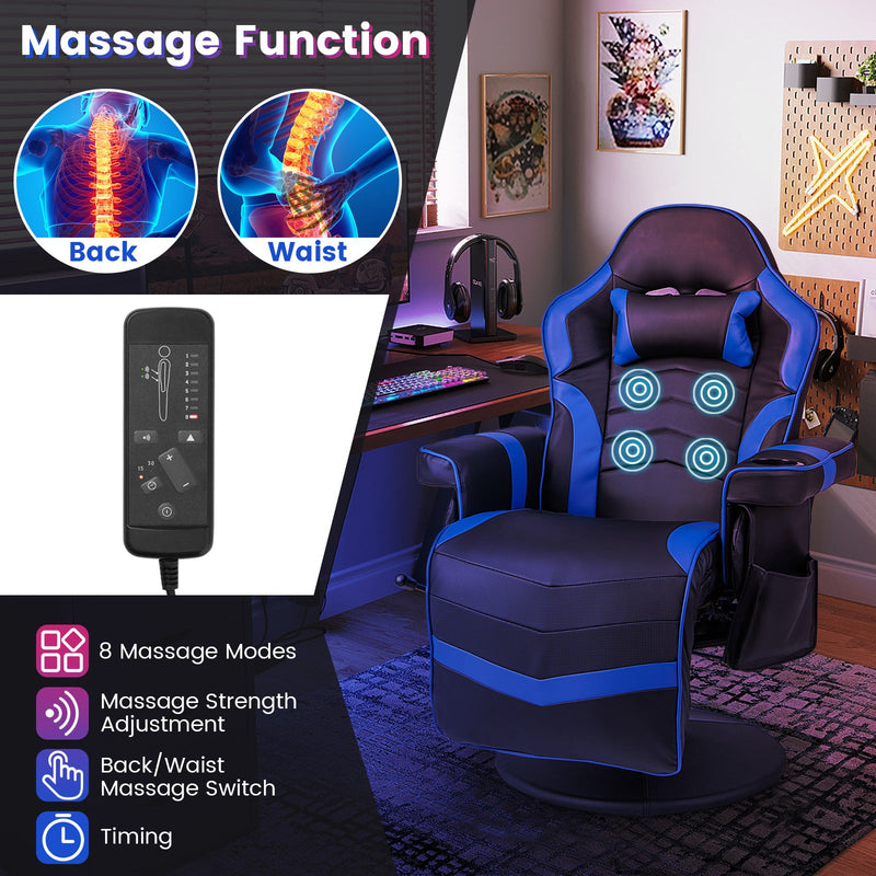 Gaming Chair with Electric Massage Feature - With Cup Holder and Side Pouch in Sleek Black - Perfect for Gaming Enthusiasts and Office Workers Desiring Extra Comfort