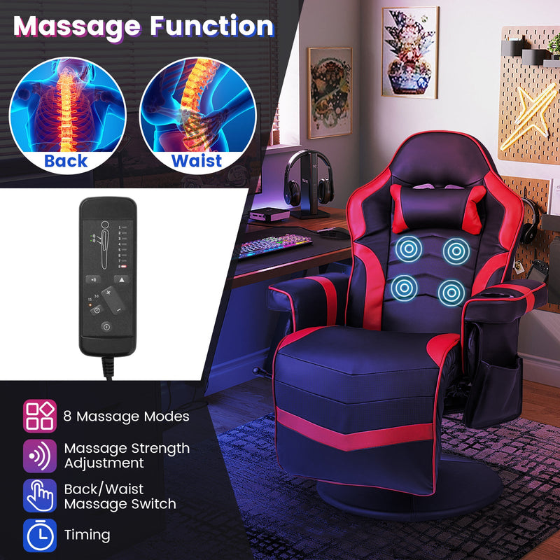 Gaming Chair with Electric Massage Feature - With Cup Holder and Side Pouch in Sleek Black - Perfect for Gaming Enthusiasts and Office Workers Desiring Extra Comfort