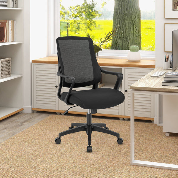 Black Office Chair with Wheels - Ergonomic Design for Comfortable Seating - Ideal for Office Workers and Long Hours of Work