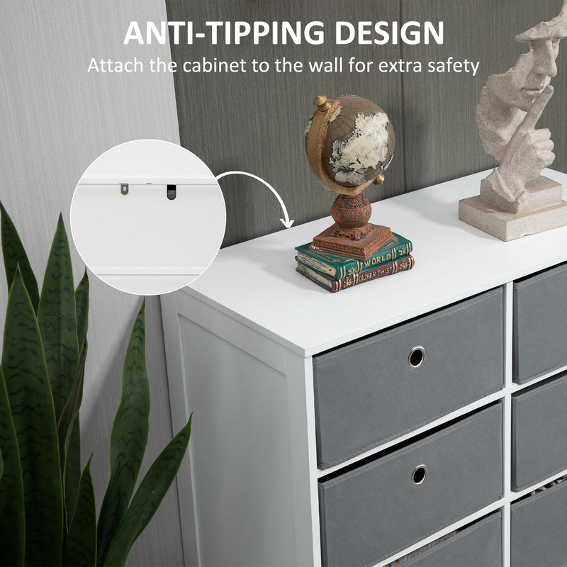 Fabric Dresser Storage Organizer - 6-Drawer Chest for Bedroom, Living Room, Hallway in White and Grey - Space-Saving Solution for Clothes and Accessories