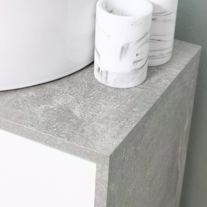 Under Sink Bathroom Cabinet - Vanity Unit with Pedestal Design and Adjustable Storage Shelves - Space-Saving Organizer for Bathroom Essentials in White and Grey