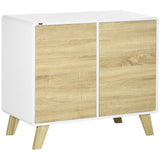 Modern White and Oak Storage Cupboard - Push-to-Open Doors with Adjustable Shelf - Ideal for Living Room, Home Office, or Bedroom Organization
