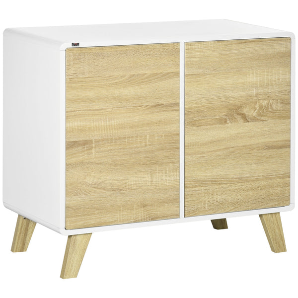 Modern White and Oak Storage Cupboard - Push-to-Open Doors with Adjustable Shelf - Ideal for Living Room, Home Office, or Bedroom Organization