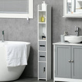 Freestanding Tall Grey Bathroom Storage Cabinet - Modern Design with Open Shelves & 3 Cupboards - Ideal for Bathroom Organization, Bedroom & Hallway Spaces