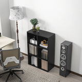 Six-Cube Organizer Shelf - Sleek Black Wood Finish Bookcase - Space-Saving Storage Solution for Home and Office