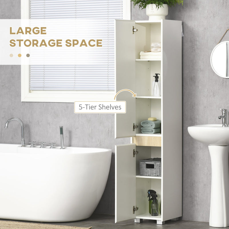 Adjustable 5-Tier Tallboy Bathroom Storage - Modern Freestanding Cabinet with Adjustable Shelves - Space-Saving Organizer for Toiletries and Towels