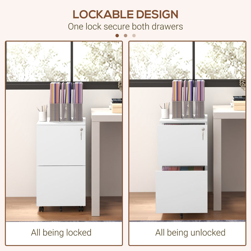 Steel Mobile File Cabinet with Lock - 2-Drawer Vertical Storage for A4, Legal, Letter Size Documents - Secure Office Organizer with Adjustable Hanging Bar
