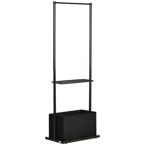 Bamboo Clothes Rail with Coat Stand - Garment Rack with Open Shelves & Storage Box, Dark Walnut - Ideal for Bedroom & Hallway Organization