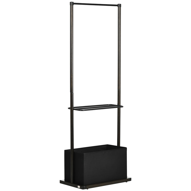 Bamboo Clothes Rail with Coat Stand - Garment Rack with Open Shelves & Storage Box, Dark Walnut - Ideal for Bedroom & Hallway Organization