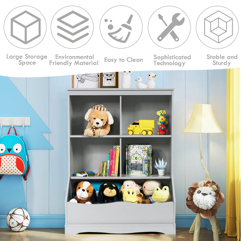 Grey Children's Bookcase - Toy Storage Organizer with Shelves and Compartments - Ideal for Room Clutter Reduction and Organization