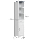 Freestanding Linen Tower Cabinet - 3-Tier Shelf, Cupboard, Drawer & Door Slim Storage Organizer - Ideal for Bathroom & Small Spaces