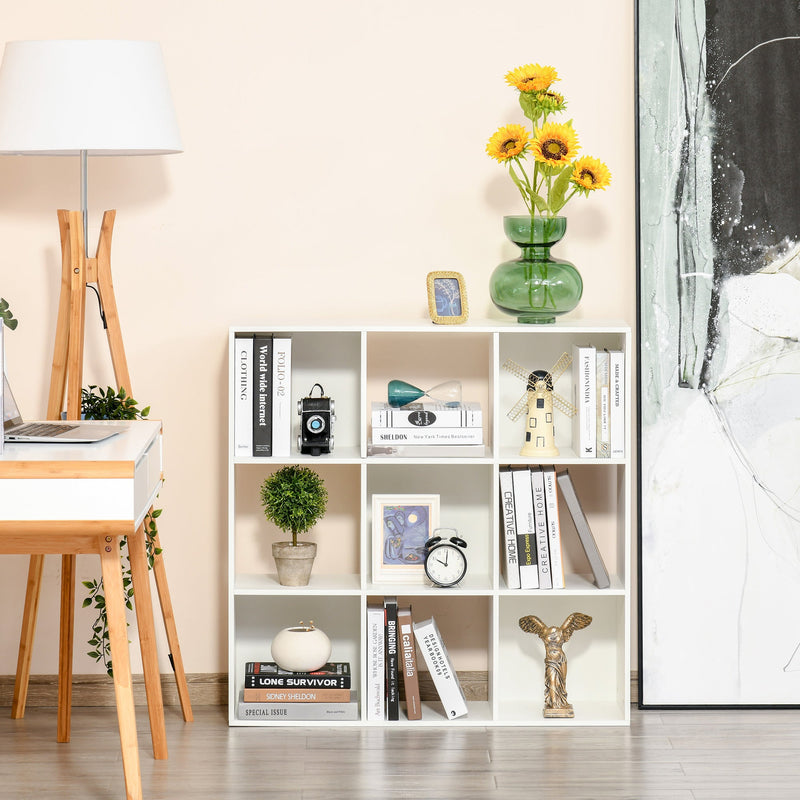 3-Tier 9-Cube Storage Organizer - Particle Board Cabinet with Bookcase Shelves for Home Office - Space-Saving Solution in White
