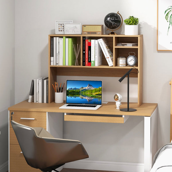 Computer Desktop Bookcase with 4 Cubbies and Open Back Compartment-