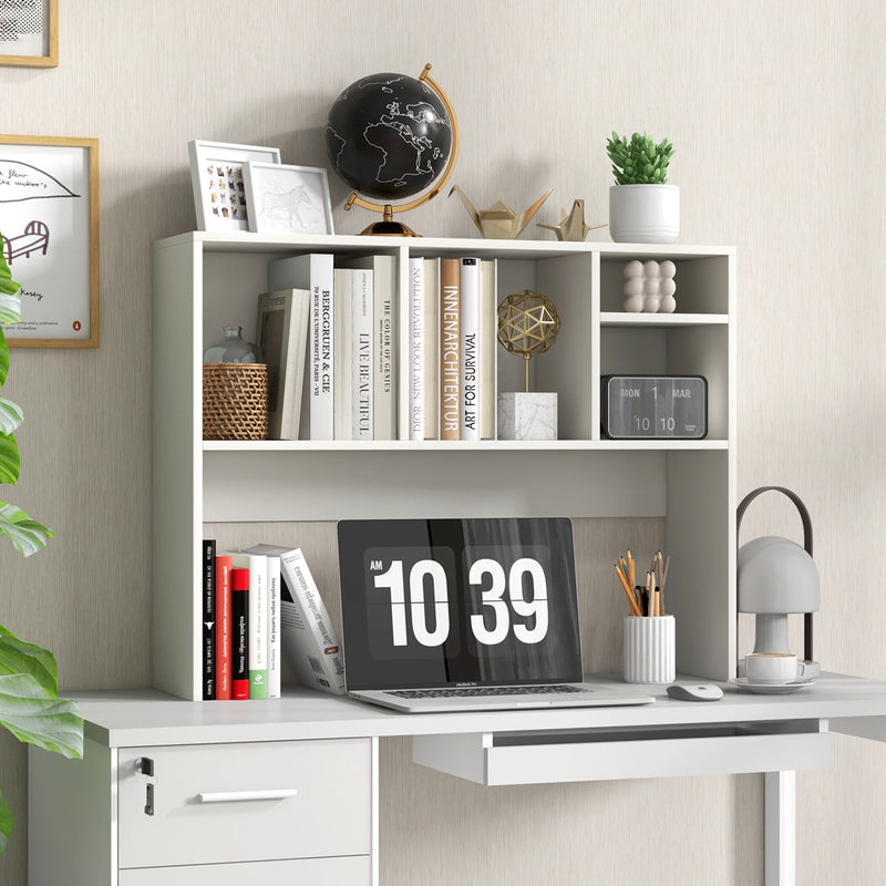 Computer Desktop Bookcase with 4 Cubbies and Open Back Compartment-