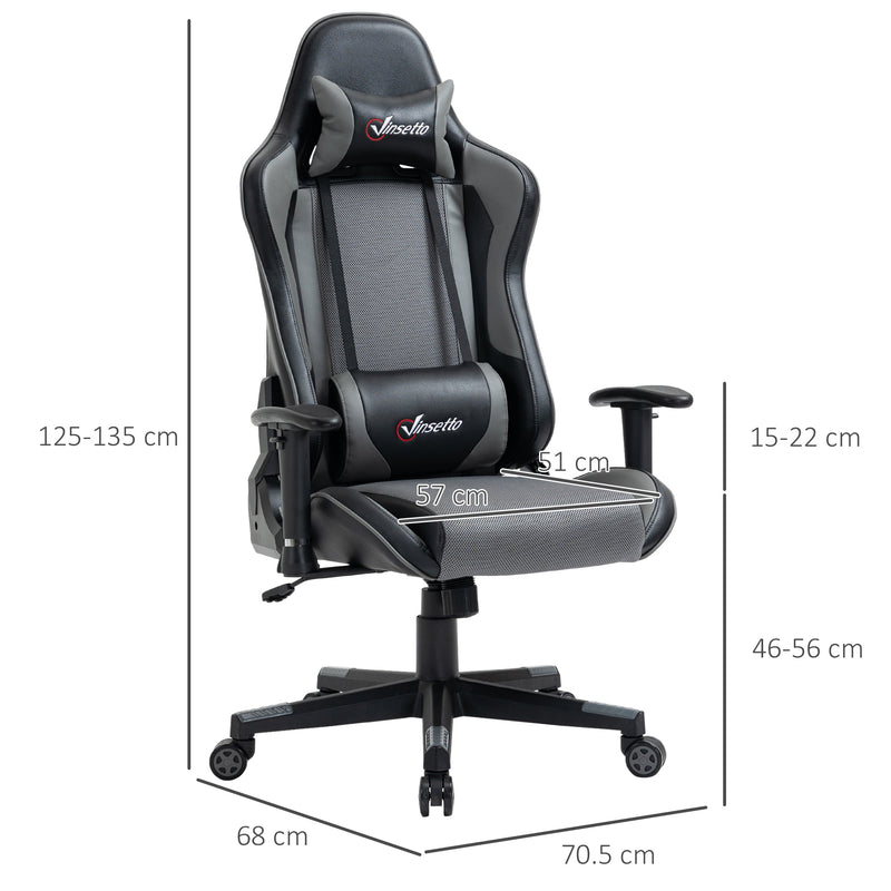 Ergonomic Racing-Style Gaming Chair - High-Back, Adjustable, Swivel Office Chair with Lumbar Support, Grey - Ideal for Gamers and Long-Hour Desk Users