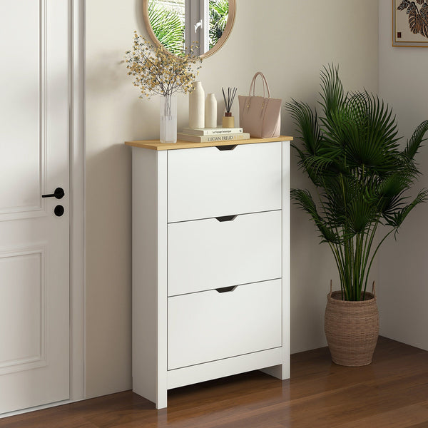 Slim Shoe Storage Cabinet - 3 Flip Drawers and Adjustable Shelves, Up to 18 Pairs - Space-Saving Organizer for Hallways, White