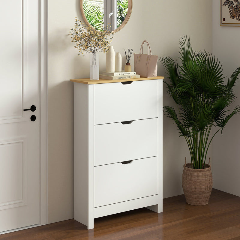Slim Shoe Storage Cabinet - 3 Flip Drawers and Adjustable Shelves, Up to 18 Pairs - Space-Saving Organizer for Hallways, White