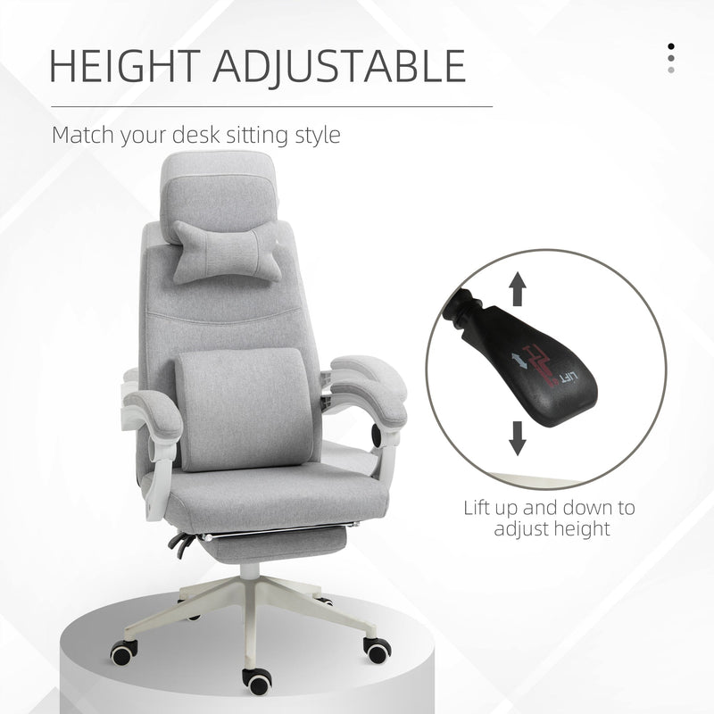 Adjustable Swivel Home Office Chair with Manual Footrest - Ergonomic Recliner Seat with Padding, Armrests, and 2 Pillows in Modern Grey - Ideal for Comfortable Working and Relaxation